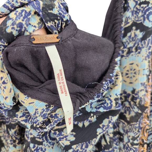 FREE PEOPLE MEDIUM GABI TUNIC BOHO V-NECK LONG BELL SLEEVE OPEN BACK MINI DRESS - Picture 3 of 8